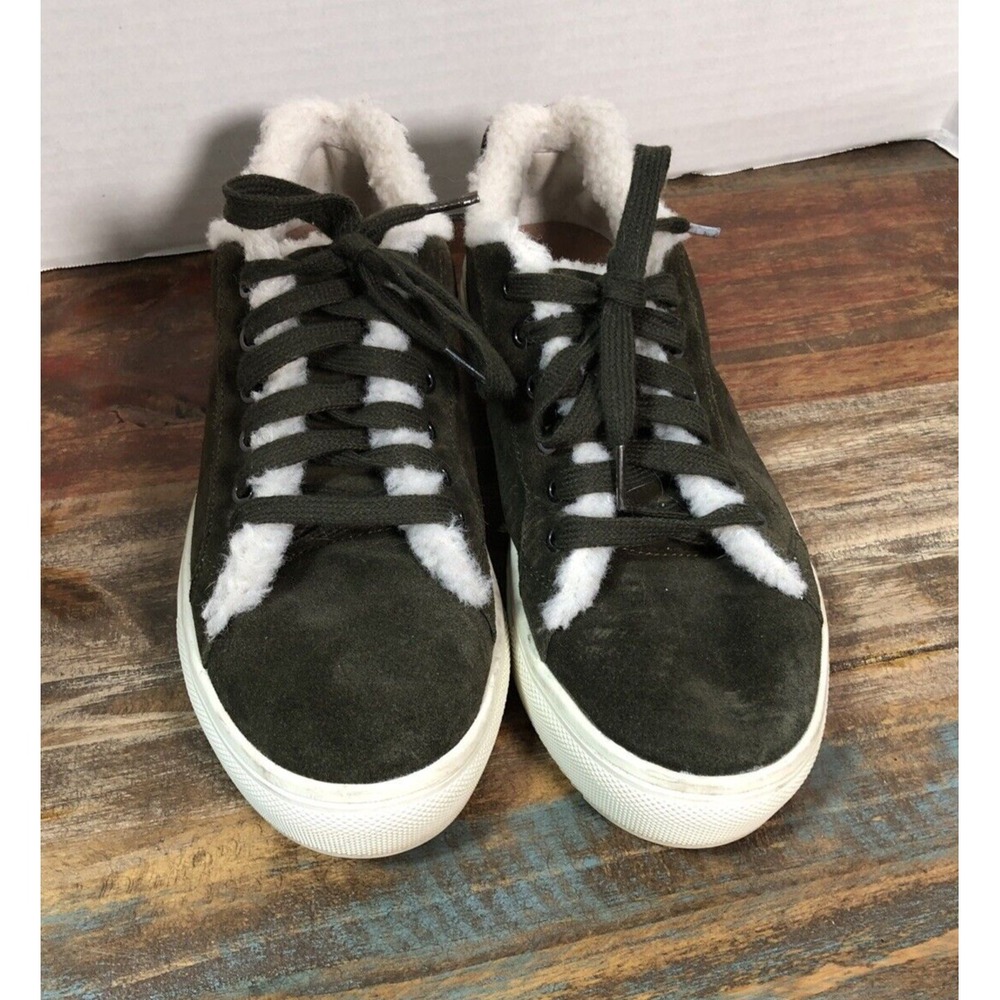 Marc Fisher Dakari Olive Suede Faux Fur Lined Sneakers Women's Size 8.5 Low Top - Picture 3 of 9